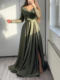 캐주얼 드레스 여성 우아한 포르마 드레스 2023 중공 얇은징 레이스 패치 워크 깊은 V- 넥 긴 소매 캐스케이딩 주름 패션 스윙