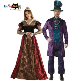 코스프레 Eraspooky Alice in Wonderland 성인 할로윈 커플 의상 여왕의 여왕 여성 Mad Hatter Carnival Party Dresscosplay