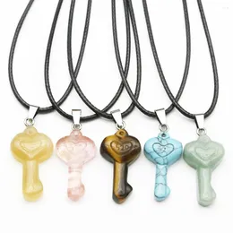 Pendant Necklaces Natural Stone 520 Love Heart Keychain Leather Rope Pendants Necklace Crystal Agate Charms Jewelry Accessories Gift