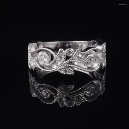 Anillos de racimo de alta calidad auténtica piedra de flor de plata esterlina 925 con pavé anillo de bodas de diamante simulado estilo de regalo de mujer europea