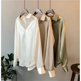 Kadın Polos Kadın Gömlekleri ve Bluzları 2023 Kadınsı Bluz Üstü Uzun Kollu Beyaz Dönüş Yasalı Yaka Stil Gevşek