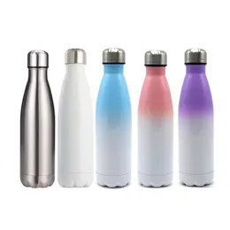 DIY Sublimation 17oz Cola-Flasche mit Farbverlauf 500 ml Edelstahl Cola-förmige Wasserflaschen doppelwandige isolierte Flaschen 0110