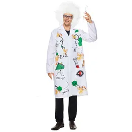 cosplay eraspooky halloween för vuxen galna forskare kostym kemisk lab enhetlig vit kappa med peruk karneval purim fancy klänning cosplay