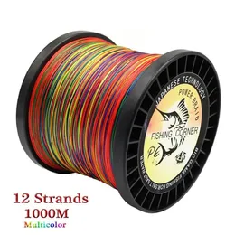 Flätlinje 12 Strängar 1000 m flätad multifilament 25230lb Multicolor Super Strong Japan PE Saltvatten fisketråd 231023