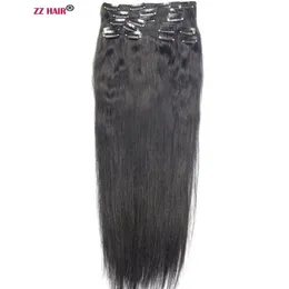 Pezzi di capelli ZZHAIR 140g 280g 16" 24" Remy realizzati a macchina 10 pezzi Set clip in testa intera umana dritto naturale 231024