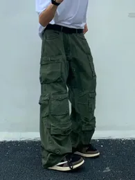 Men s Pants Spring Cargo pants Rice White Multi pockets Overalls Harajuku stays Men Loose Casual Trousers Straight Mopping 231024