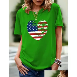 Kvinnors plus-storlek T-shirt Vinda P0010 Old Cobbler Stor kort ärm T-shirt Summer Womens National Flag Mönster Cartoon Heart Top per Otopp