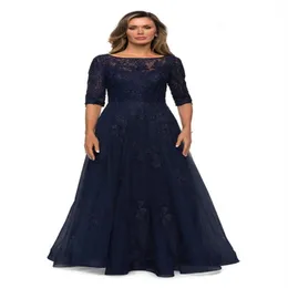 O neck Mother Of the Bride Dress 2023 A Line Applique Ball Gown Half Sleeve Tulle Lace Women's Long Evening Dress New style