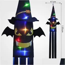 Decoração de festa Santo Festival Wizard Pumpkin Light String Chapéu Bandeira Cortina Led Lanterna Ao Ar Livre À Prova D 'Água Bateria Drop Delivery Hom DHDLT