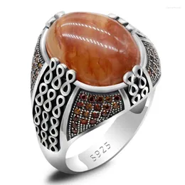 Anéis de cluster 925 prata esterlina anel masculino vintage médio oriente estilo árabe natural pedra de quartzo turco homens e mulheres festa