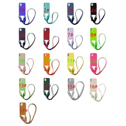 Crossbody Netclace Holder Cases for iPhone 15 14 13 12 11 Lanyard Liquid Silicone Case with Word Strap Rope