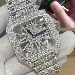 VVS Diamond Watch Pass Movement Designer Custom Skeleton Silber Moissanit Diamond Automatic Watch Getestet Quartz Top Full Sapphire