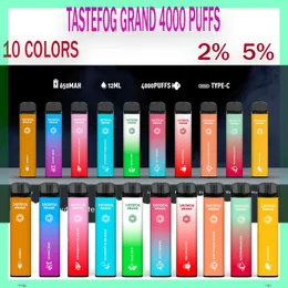 TASTEFOG GRAND 4000 PUFFSDisposable E-cigarettes Pod Device Kit 650mAh Battery 2% 5% 12mL Prefilled Cartridge Vape Stick Pen PUFF 4000 12 colors