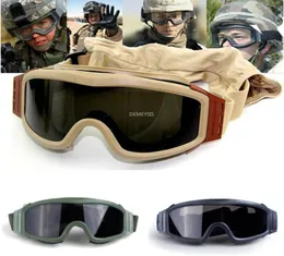 Airsoft tático óculos de tiro da motocicleta à prova vento paintball cs wargame óculos 3 lente preto tan green34870859638627