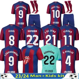 23/24 Camisetas de Football Barcelona Soccer Jerseys Lewandowski Pedri Gavi 23/2024 FC Ansu Fati Ferran Raphinha Dest Football Shirt Men Barca Kit Kids Equipments