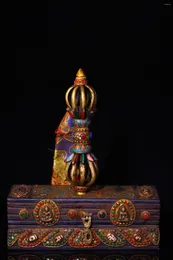 Estatuetas decorativas 9 "Coleção do Templo do Tibete Antigo Mosaico de Bronze Gem GZi Beads Shell Dorje Vajra Phurpa Bodhi Caixa de Raiz Um Conjunto de Adoração de Amuleto