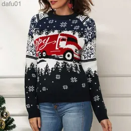 Women's Sweaters Women's Cartoon Snowflake Bus Christmas Knitted Sweater Autumn Winter Fashion Female Long Sleeve Pullvoer Tops Y2K Xmas JumpersL231024