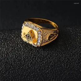 Cluster Ringe Gold Farbe Zinklegierung Mode Punk Coole Strass Freimaurer Ring Für Männer Frauen Schmuck FJ200