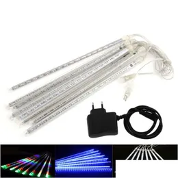 Strisce LED Pioggia di meteoriti Luci di pioggia Luce di Natale Nevicate 8 pezzi / set 30 50 cm Decorazione 100-240 V Spina UE Consegna a goccia Lightin Dhb9A