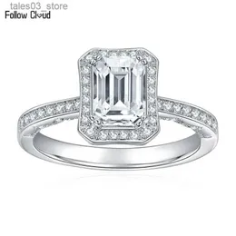 Anéis de casamento Siga Cloud 1.25ct Corte Esmeralda Moissanite Diamante Anéis de Noivado para Mulheres Banda de Promessa de Casamento Banhado a Platina 925 Prata Q231024