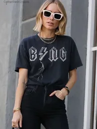 Women's T-Shirt Aesthetic Letter Graphic T-shirts Women 2023 Summer Clothes O Neck Washed Vintage Short Sleeve T-shirt Fashion Tees Tops Female T231024