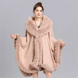 Women's Cape 16 Colors Winter Streetwear Cloak Women Black Faux Cashmere Big Pendulum Long Poncho Cape String Collar Fur Loose Shawl Coat 231023