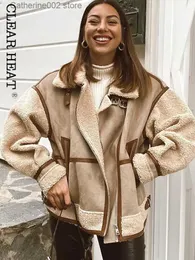 여자 재킷 여성 빈티지 모피 가짜 가죽 양고기 스 플라이 싱 자켓 여성 패션 거절 칼라 지퍼 포켓 코트 2022 세련된 두껍게 코트 t231024
