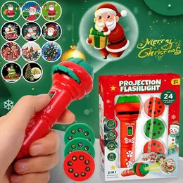 Other Toys Fun Cartoon Santa Projector Flashlight Toys Kids Early Education Light Up Pattern Sleep Flashlight Baby Puzzle Christmas GiftsL231024