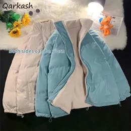 Women's Down Parkas Corduroy Reversible Parka Loose Solid Korean Style Allmatch Chic Unisex Students Fashion Ulzzang Warm Winter Coats Young 231023