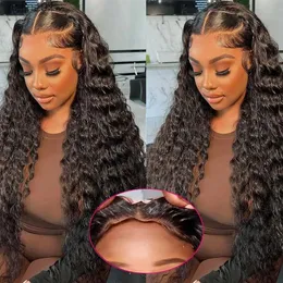 Syntetiska peruker 4x4 5x5 Glueless HD Transparent Deep Wave Human Hair Lace Frontal Wig 13x4 28 tum Curly Water Wave Spets Front Hume Hair Wigsl231024