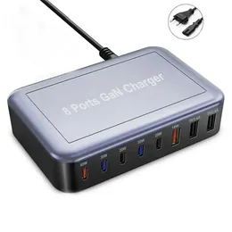 Multi-Port GaN 135 W Schnellladegerät 8-Port USB C Ladestation mit 65 W, 35 W, PD3.0, 18 W, QC3.0 Multifunktions-Ladegerät für MacBook, iPhone, Samsung (CE) – EU-Stecker