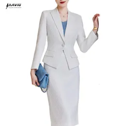 Ternos femininos Blazers Naviu High End Branco Terno Formal Mulheres Moda Slim Business Woolen Blazer e Saia Define Office Ladies Work Wear Preto 231024