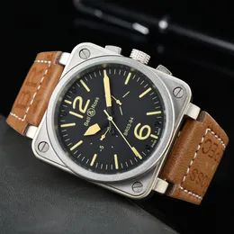 High Quality Top Brand Bell Ross Mens Watch Luxury Fashion Multifunctional Chronograph Leather Strap Automatic Mechanical Man Watches Designer Movement