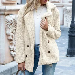 Womens Fur Faux S5xl Cor Sólida Mulheres Inverno Primavera Solto Casaco Quente de Alta Qualidade Teddy Fleece Button Jacket Feminino Casual Veste Femme 231023