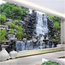 Sfondi personalizzati 3d Wallpaper Water Fluering Waterfall Nature Paesape Art Mural soggiorno Camera da letto Papel de Parede Decor Drop Del Dhdtg