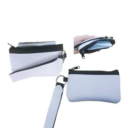 Sublimation Blank Credit Card Holder Storage Bags Heat Transfer Print Neoprene Purse with Lanyard Wristlet Wallets Handbags