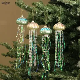 Juldekorationer Glass Pearl Jellyfish Hanging Decorations Christmas Tree Pendant Christmas Ornaments Wind Chimes Hanging 231024