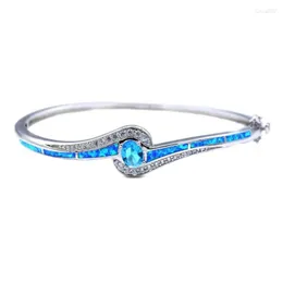 Urok bransolety jlb-022 design zwięzły styl srebrny niebieski ogień opal bransoletki piękna cyrkon biżuteria mody dla kobiet prezent na całość