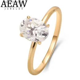 Anéis de casamento AEAW 1.5ct D Cor Oval Moissanite Anel 14K Ouro Amarelo Anéis de Noivado de Casamento Para Mulheres Presente Q231024