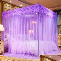 Mosquito Net Luxury Embroidery Lace Pleated For Bed Square Romantic Princess Queen Size Double Canopy Tent Mesh Drop Delivery Home G Dhnvy