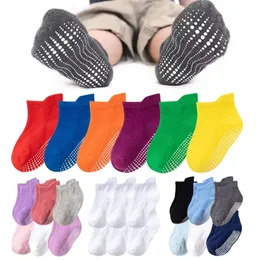 6 Pairs Kids Socks 0 To 6 Yrs Cotton Children's Anti-slip Boat Socks For Boys Girl Low Cut Floor Kid Sock With Rubber Grips Four Season 231024