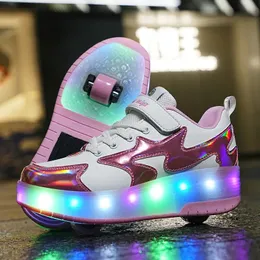 Sneakers USB Charging Roller Ice Skates Shoes for Kids Boys Girls LED Wheel Shoe Wheels Childrens Glowing Casual Boots 231024