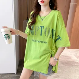 Camisetas para mujer SJ034, camiseta verde con cuello redondo para mujer, camisetas holgadas para mujer, ropa informal encantadora de manga corta para mujer