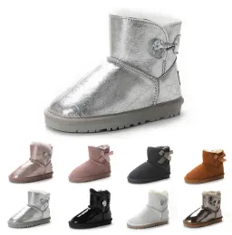 Crianças botas de arco quente crianças clássico mini meia bota de neve inverno pele cheia fofo botão peludo tornozelo pré-escolar ps enfant criança menina tod botas bowknot