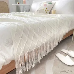 毛布ボネンジョイホワイトカラーニットブランケットプレーンベッド装飾的な糸ブランケットカマソファー