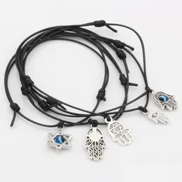 Charms 50pcs Mixed Kabh Hamsa David의 핸드 스타 블랙 컬러 왁스 로프 조절 가능한 팔찌 보석 보석류 결과 구성 요소 DH0W