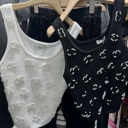 Canottiera corta sexy con scollo a o senza maniche lavorata a maglia con perline da donna SML