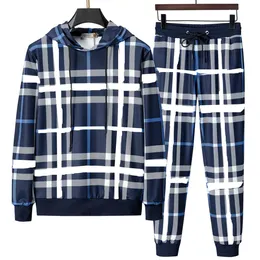 Men Sportswear Sweater Suit Hoodies and Pants Sports Clothing Winter Plaid Print New Sets Jogging Trousers Running Male Tracksuits