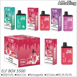 Authentic Elf Box 5500 Puffs Disposable Vape Pen Bar Rechargeable Mesh Coil Electronic Cigarettes Vaporizers 13ml Pod Carts 0% 2% 3% 5% 650mAh Battery
