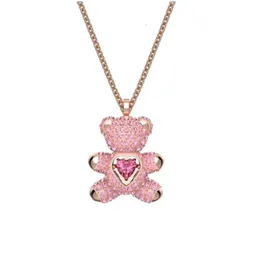 Swarovski Naszyjnik Designer Womenshi HualUo Counter Pink Beating Heart Bear Teddy Collar Chain Light Walentynki Prezent